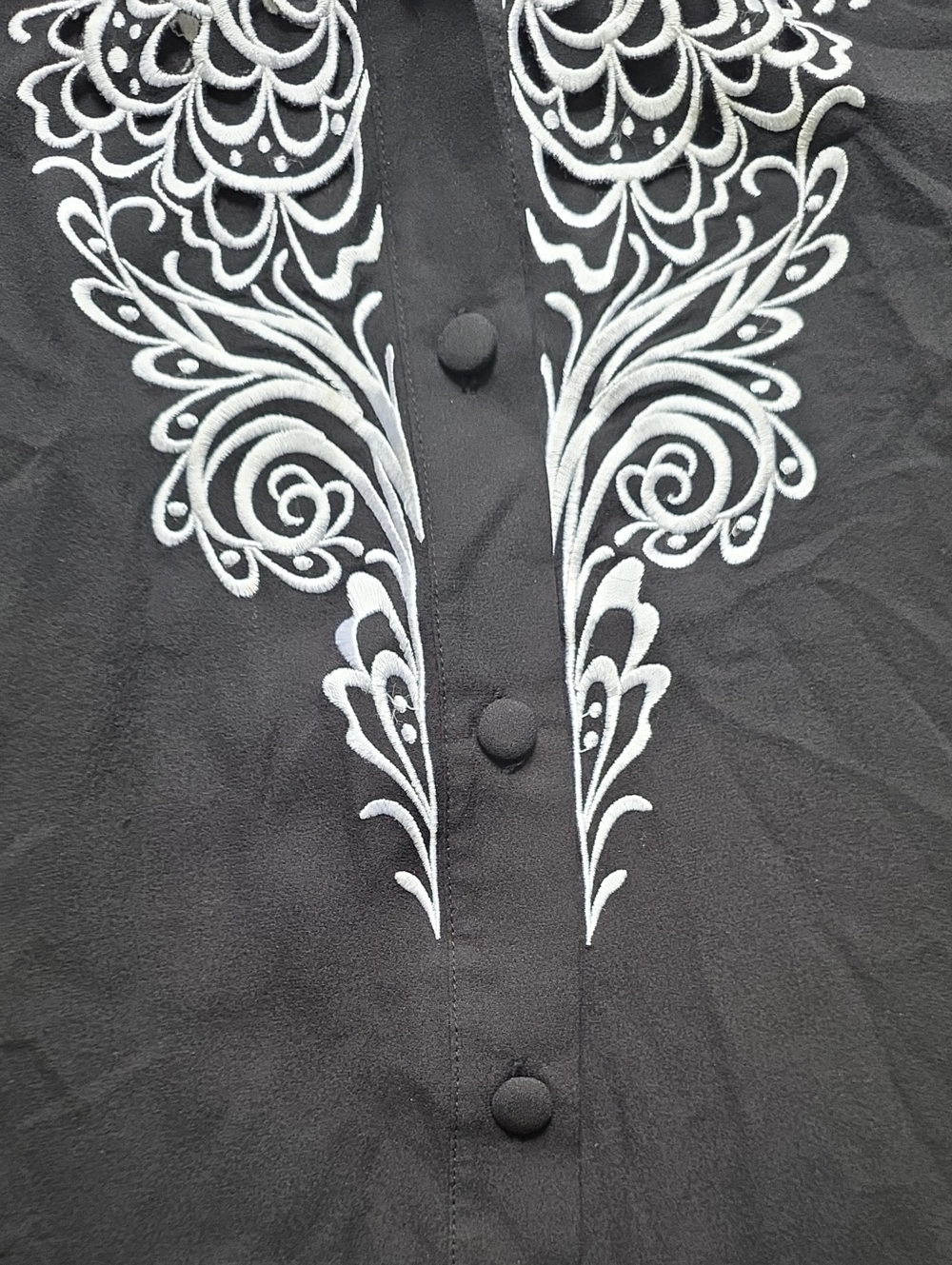 VNTG Womens Bob Mackie Wearable Art 100% Silk Embroidered Western Blouse Sz 1X - Picture 7 of 16